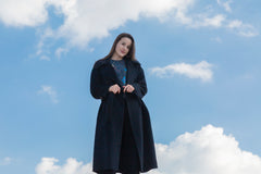 Classic 100% cashmere woven belt women's coat new year and holiday gift new clothes 2025 collection black color.