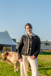 2026 year's new design of ladies' cashmere black woven water weave coat short length for A/W collection