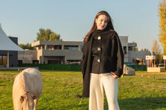 2026 year's new design of ladies' cashmere black woven water weave coat short length for A/W collection