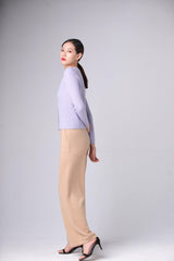 21 year best selling purple color of pure cashmere knitted V-neck strip cardigan for lady - Lamycashmere