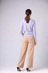 21 year best selling purple color of pure cashmere knitted V-neck strip cardigan for lady - Lamycashmere