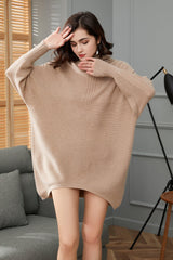 camel color popular style of pure cashmere knitted turtleneck long sweater S/S collection for lady's - Lamycashmere