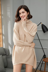 camel color popular style of pure cashmere knitted turtleneck long sweater S/S collection for lady's - Lamycashmere
