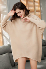 camel color popular style of pure cashmere knitted turtleneck long sweater S/S collection for lady's - Lamycashmere