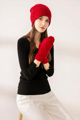Chirstmas red color cashmere knitted gloves for gift - Lamycashmere