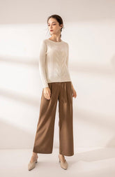 Nature white color pure cashmere knitted pants - Lamycashmere