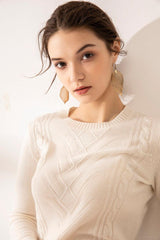 Nature white color pure cashmere knitted pants - Lamycashmere