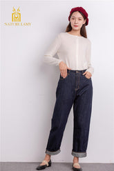 nature white color with good quality and supplier pure cashmere knitted women's cardigan - Lamycashmere