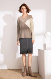 Newest design of beige camel brown three color multicolor cashmere women's pullover sweater - Lamycashmere