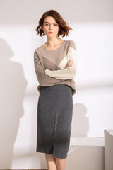 Newest design of beige camel brown three color multicolor cashmere women's pullover sweater - Lamycashmere