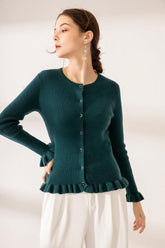 Popular green color 100% cashmere knitted cardign for women's - Lamycashmere