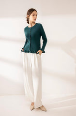 Popular green color 100% cashmere knitted cardign for women's - Lamycashmere