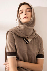 Special color mix 100 pure cashmere knitted V-neck and loose pants suits - Lamycashmere