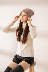 special design and popular color of 100 pure cashmere knitted cable hat - Lamycashmere