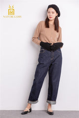 warmly highest quality cashmere factory price for pure cashmere camel color round neck cardigan with nature shell button - Lamycashmere