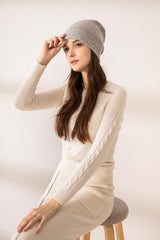 Winter season grey color pure cashmere hat for women's - Lamycashmere