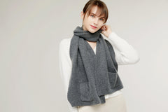 Women's pure cashmere knitted grey color scarf - Lamycashmere