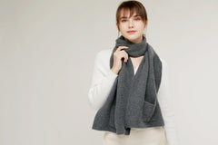 Women's pure cashmere knitted grey color scarf - Lamycashmere