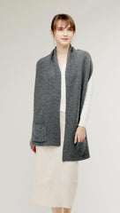 Women's pure cashmere knitted grey color scarf - Lamycashmere