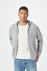 100% cashmere knitted grey softest sport men's zipper hoodies