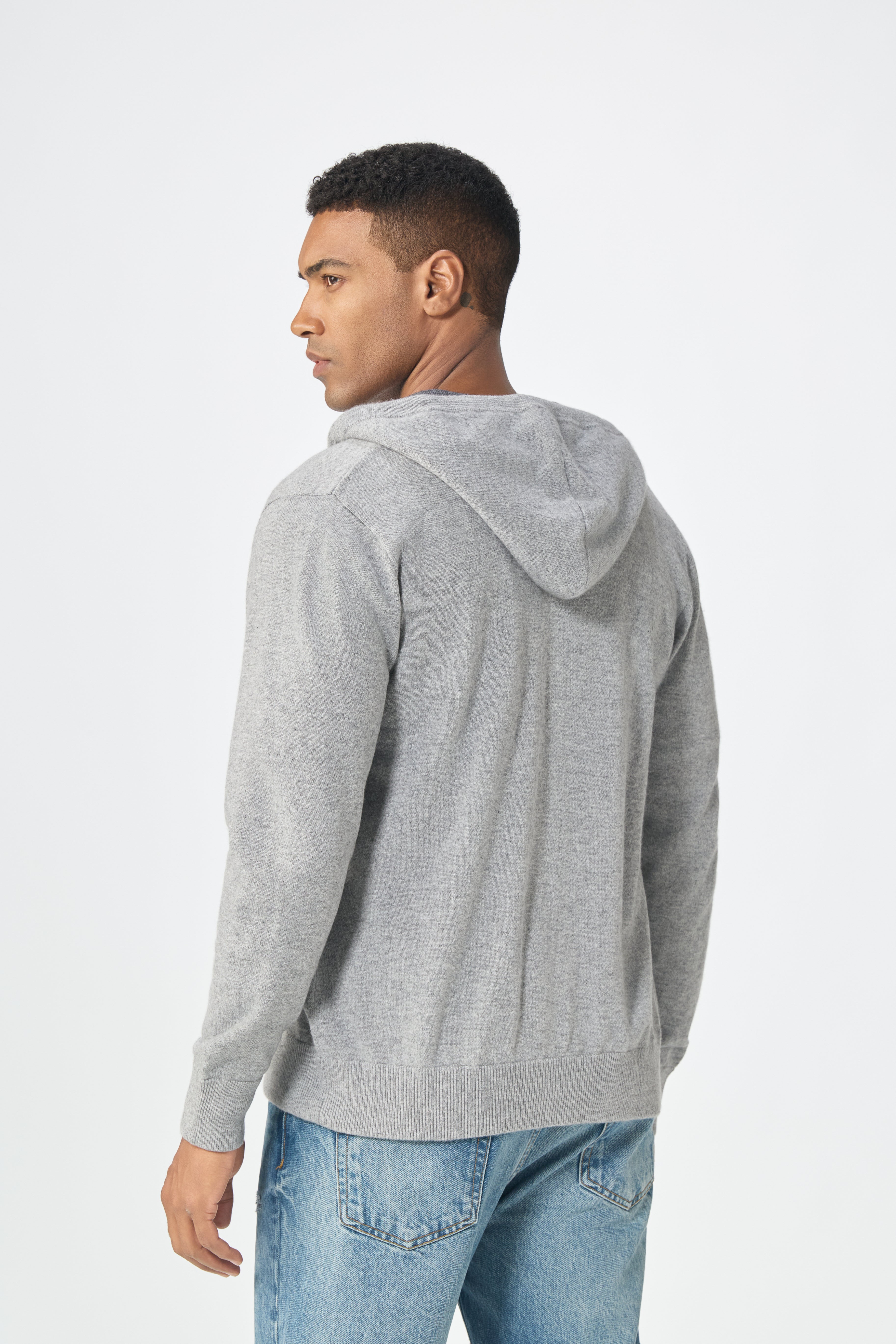 100% cashmere knitted grey softest sport men's zipper hoodies
