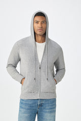 100% cashmere knitted grey softest sport men's zipper hoodies