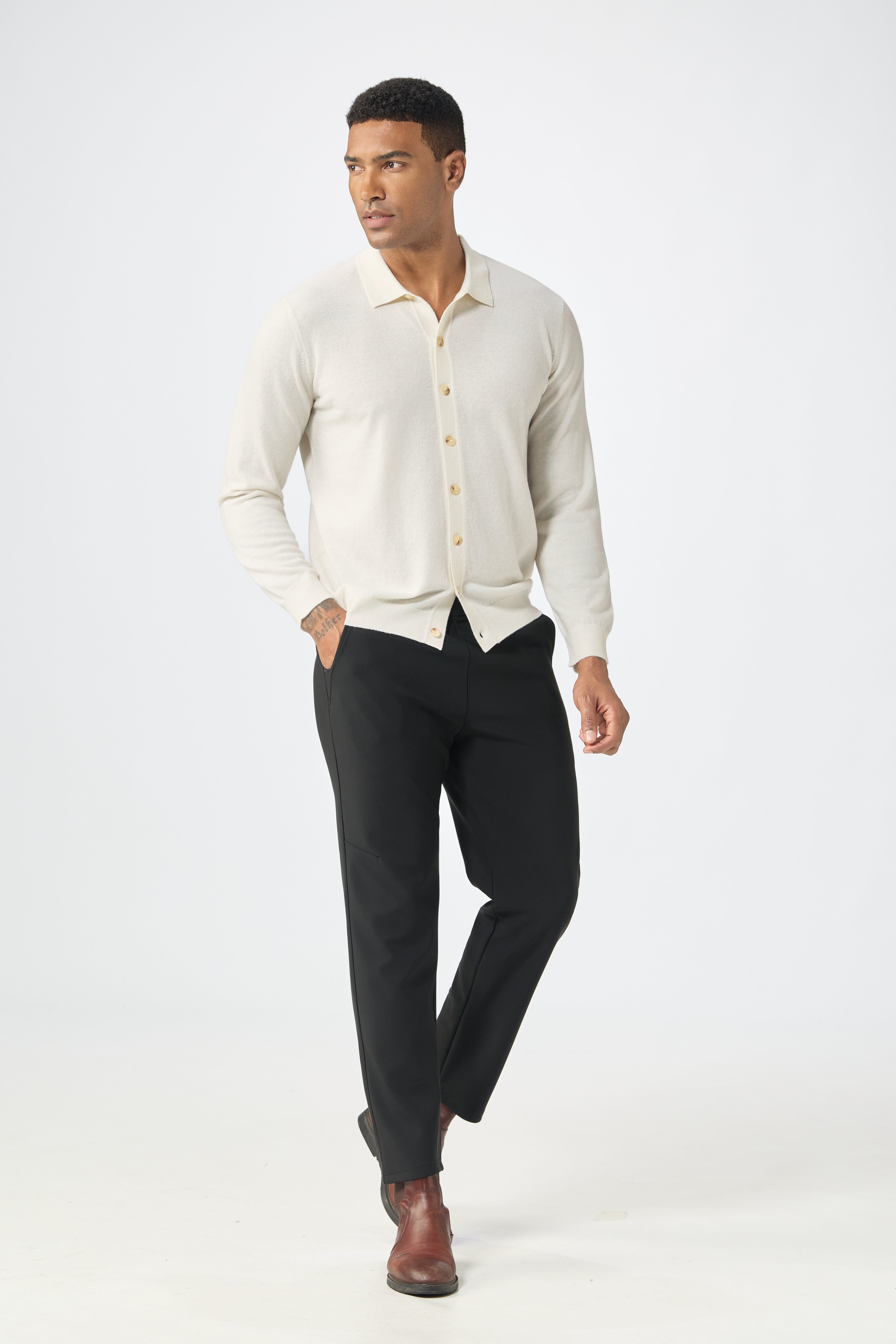 Nature Lamy cashmere Fall Autumn new design of men's cashmere knitted polo neck button cardigan