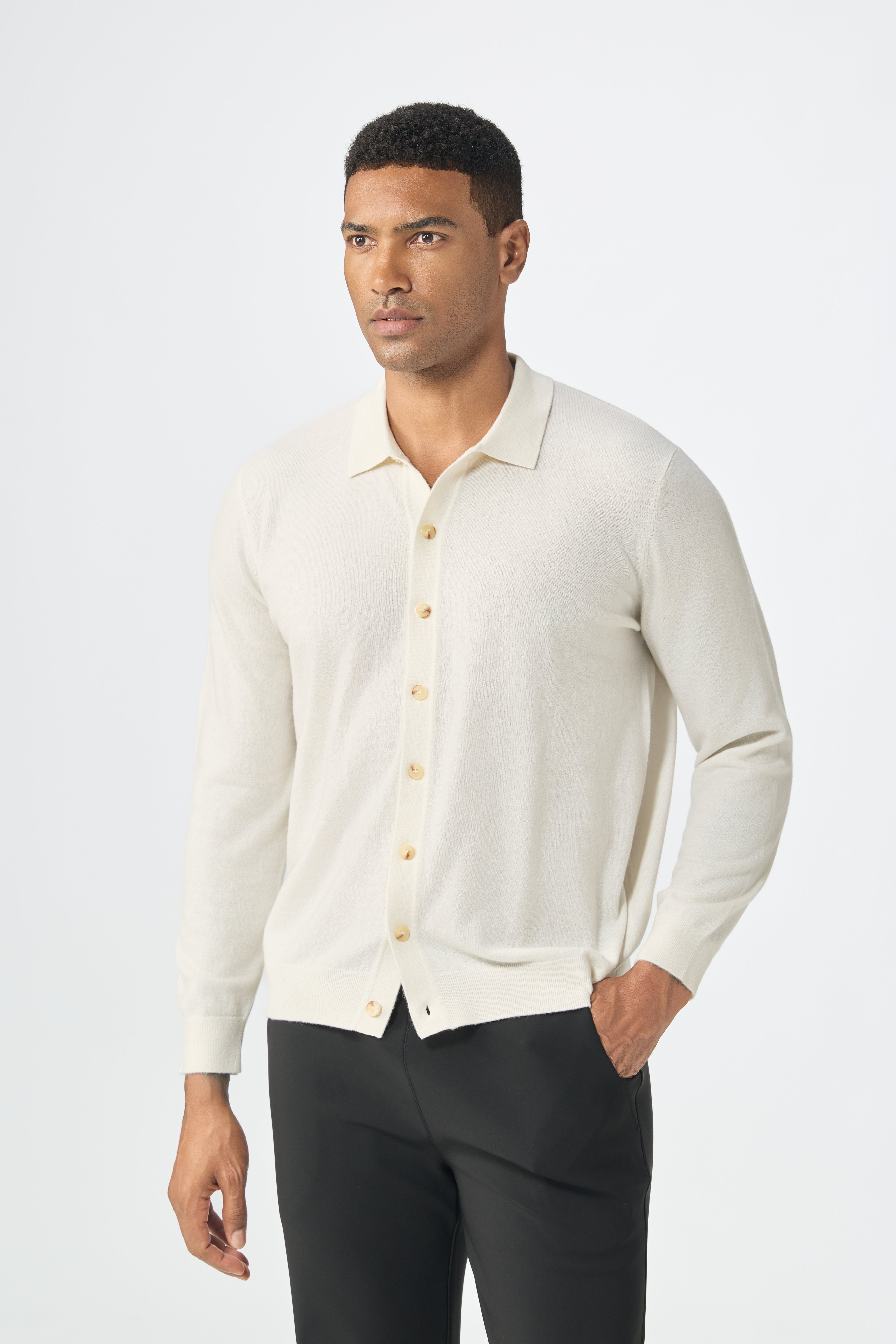 Nature Lamy cashmere Fall Autumn new design of men's cashmere knitted polo neck button cardigan