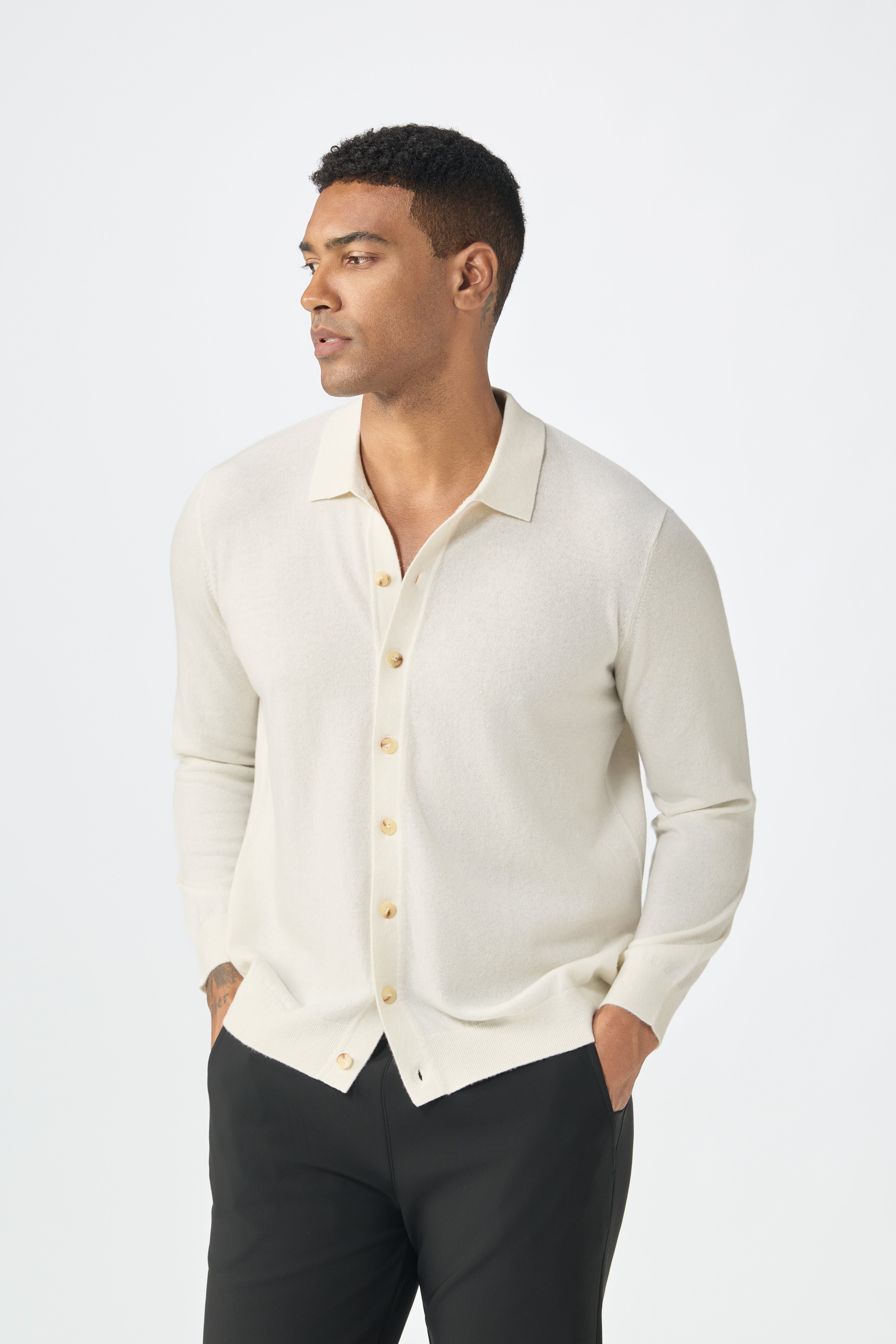 Nature Lamy cashmere Fall Autumn new design of men's cashmere knitted polo neck button cardigan