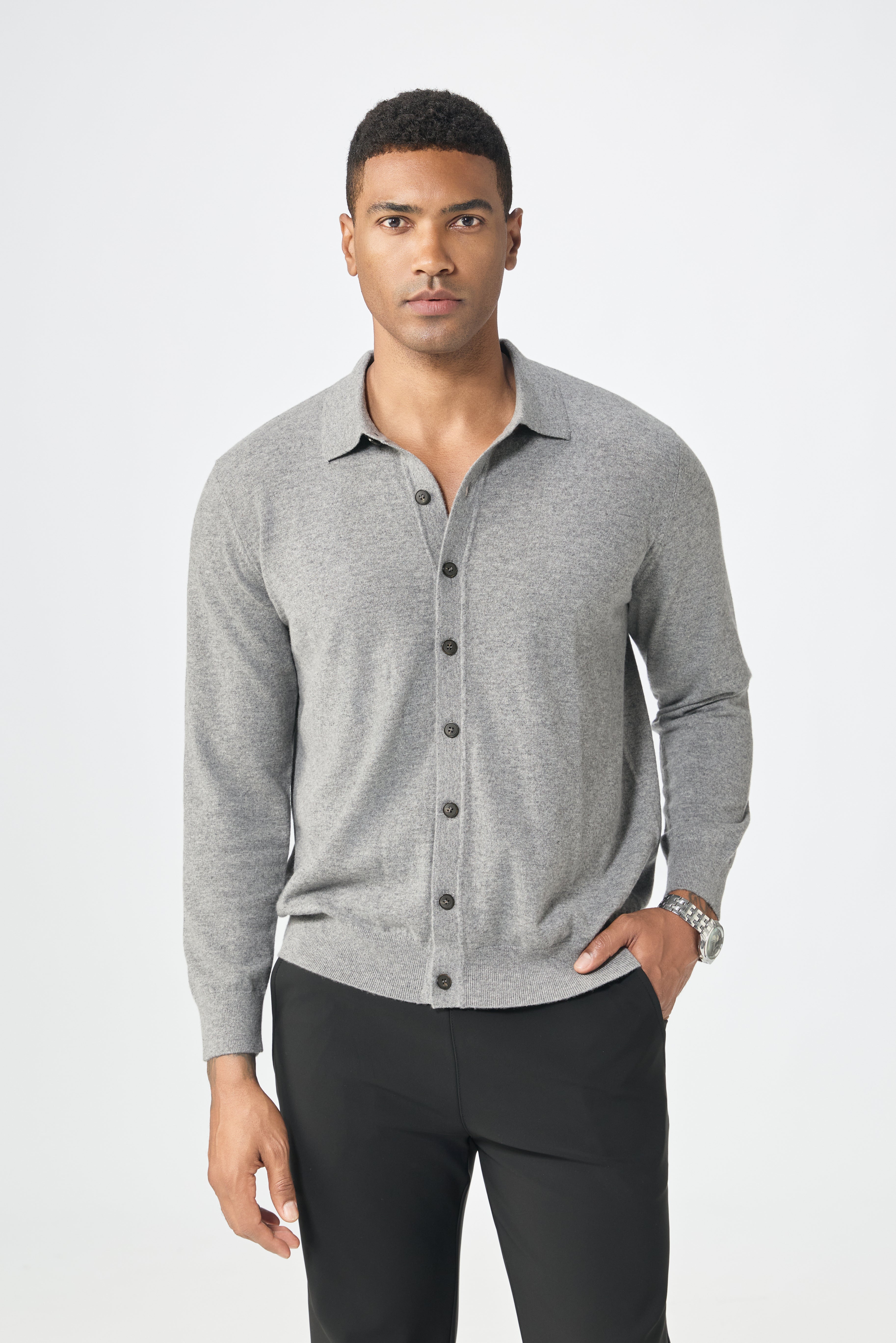 Nature Lamy cashmere Fall Autumn new design of men's cashmere knitted polo neck button cardigan