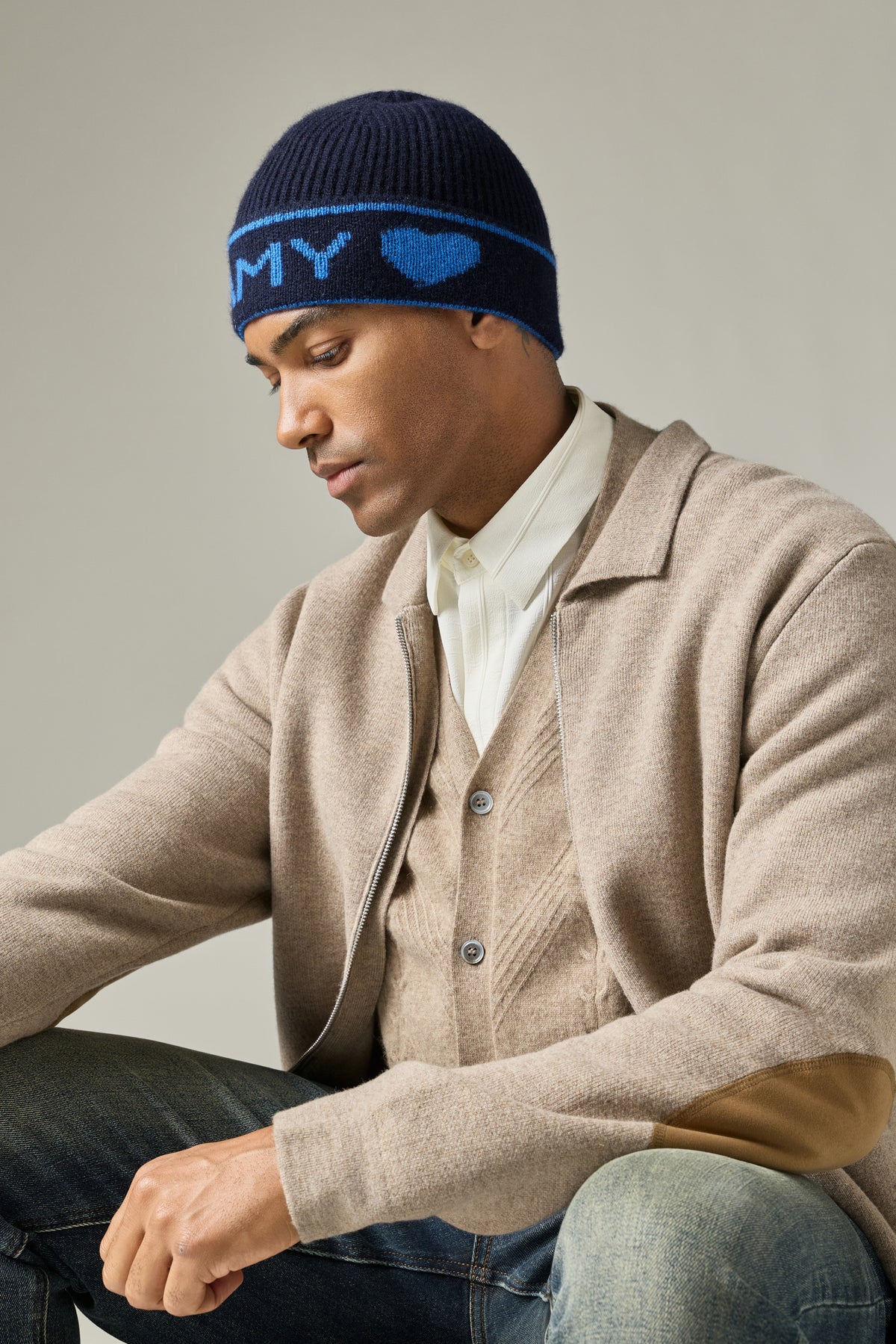 OEM design outside warmly 100% cashmere knitted lamy logo hat for Unisex