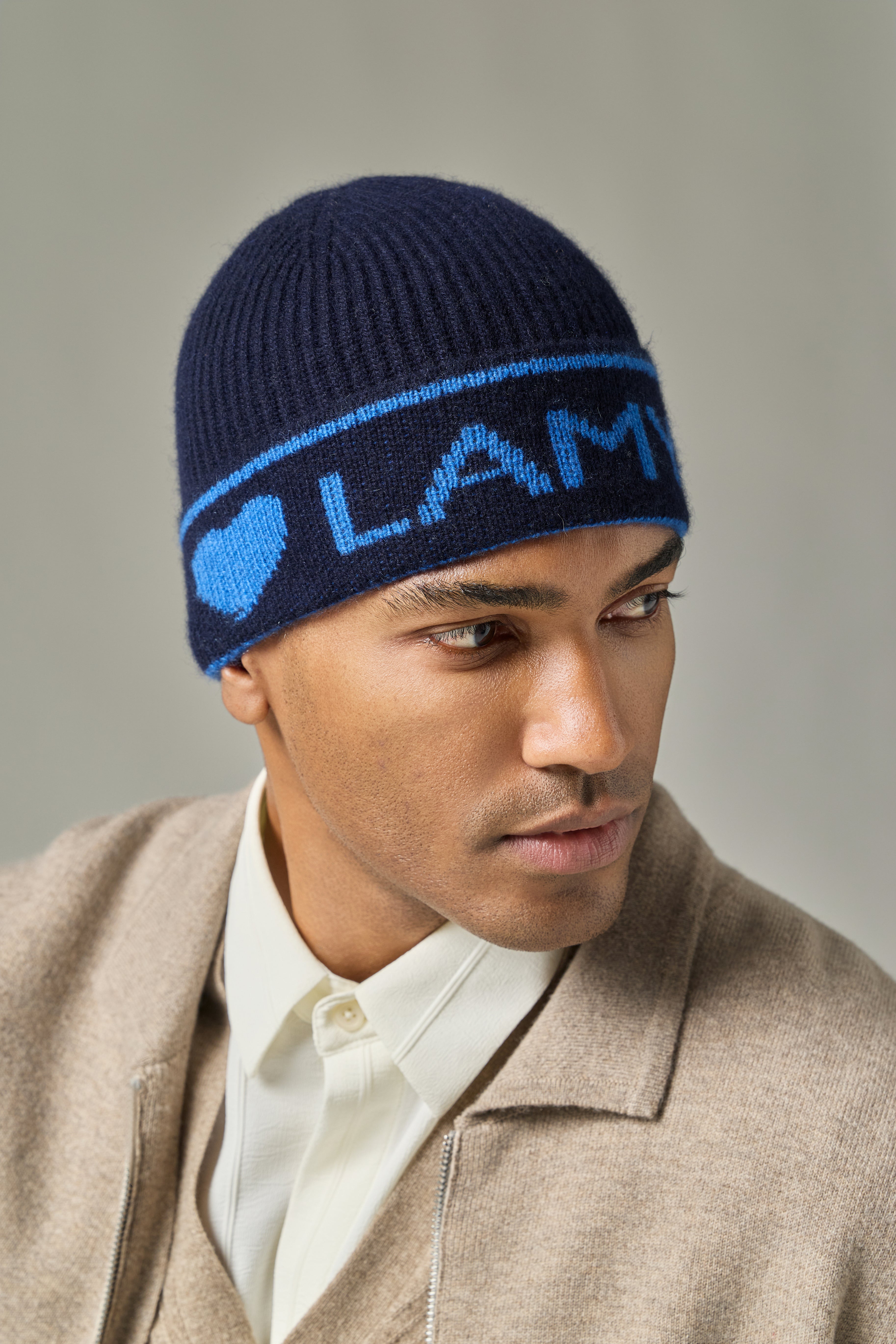 OEM design outside warmly 100% cashmere knitted lamy logo hat for Unisex