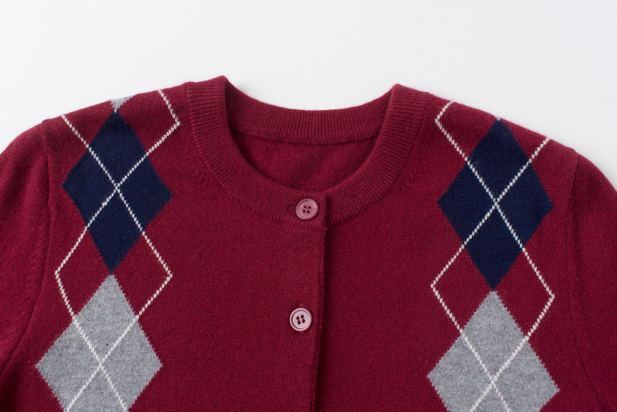 Popular style of pure cashmere knitted round neck jacquard Diamond cardigan S/S collection for lady's