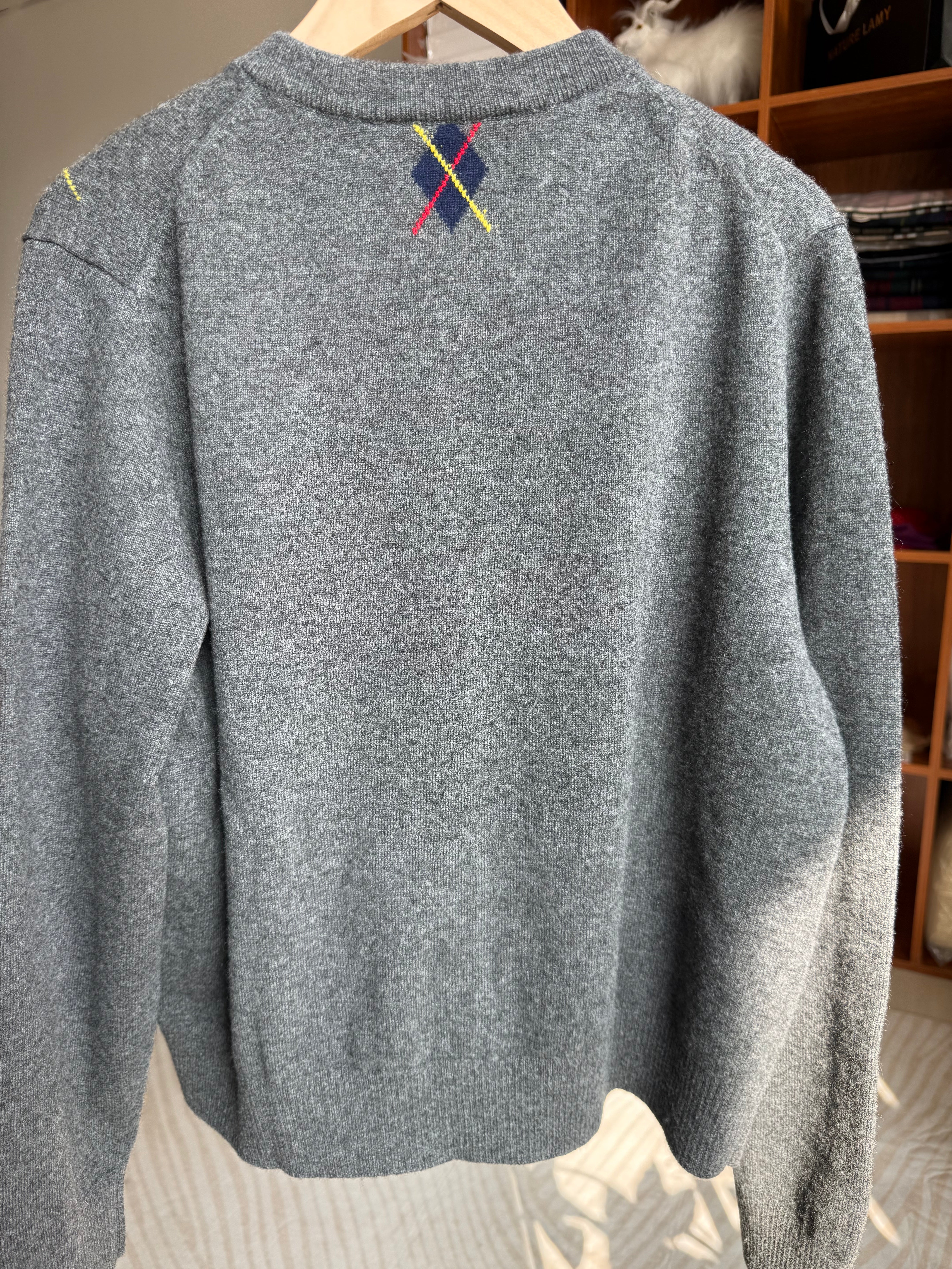 Popular style of pure cashmere knitted round neck jacquard Diamond cardigan S/S collection for lady's