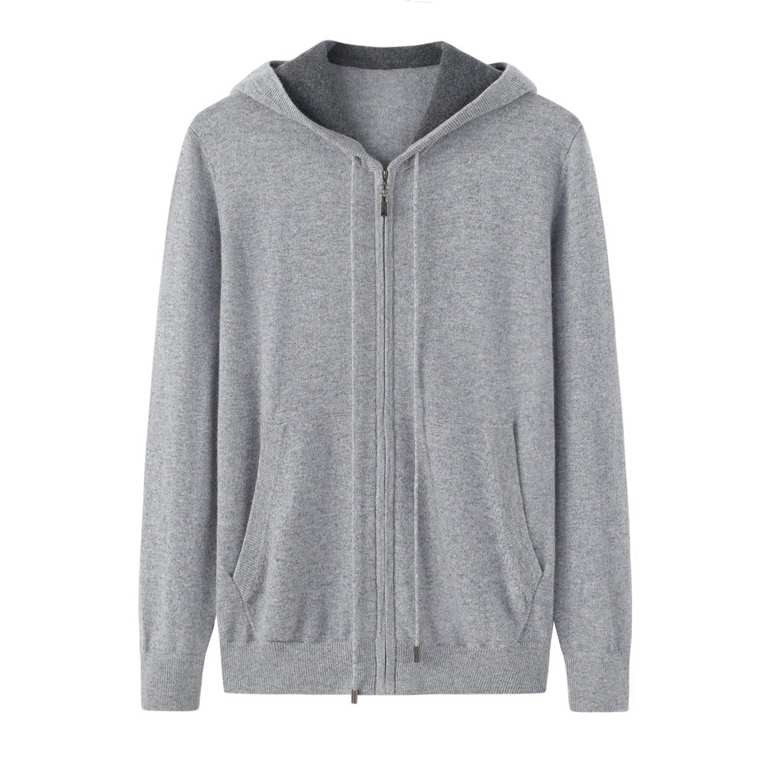 100% cashmere knitted grey softest sport men's zipper hoodies