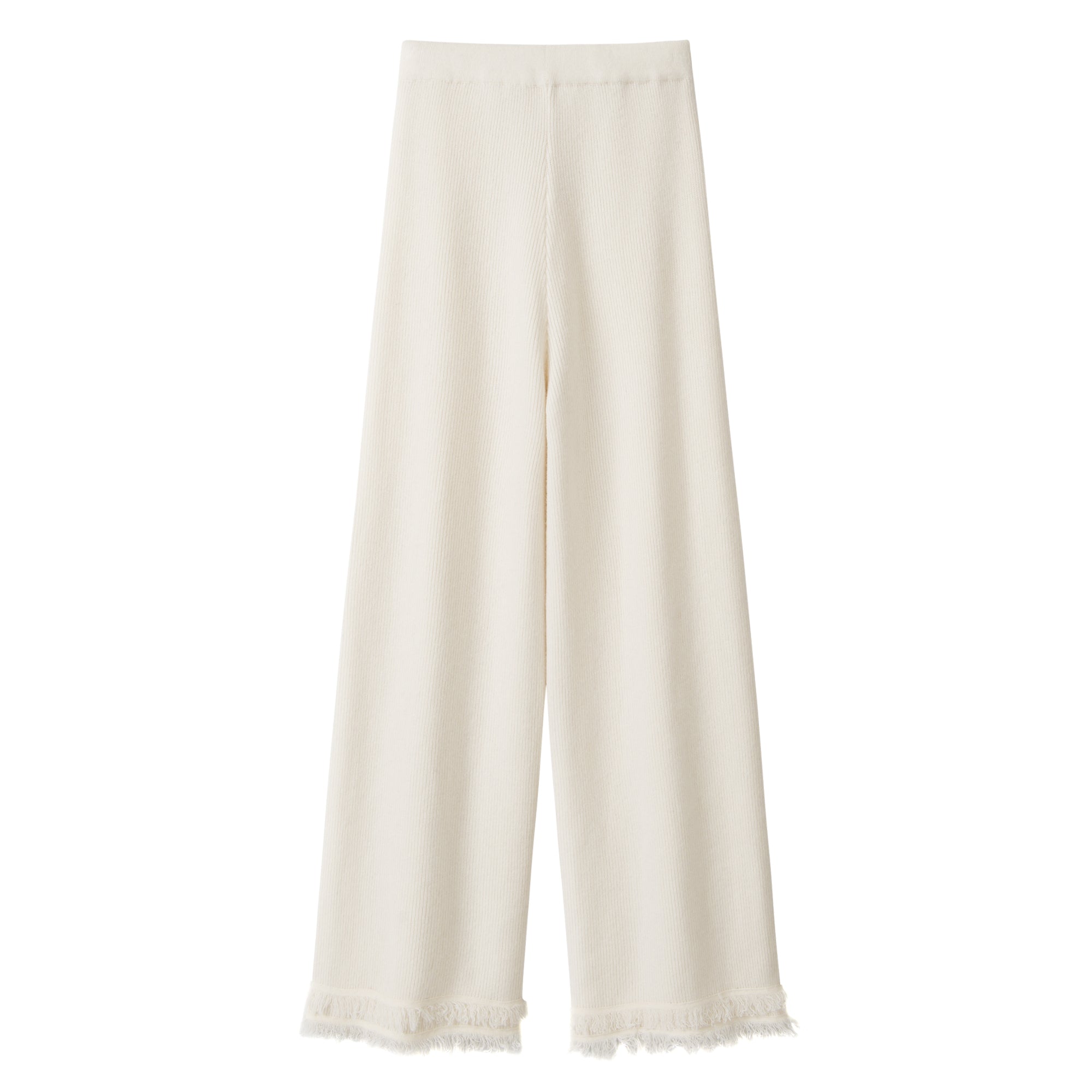 2025 new design of fringe lady's pure cashmere knitted ribbed pants wide suit for winter and Autumn