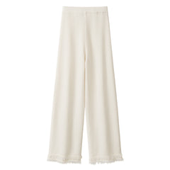 2025 new design of fringe lady's pure cashmere knitted ribbed pants wide suit for winter and Autumn