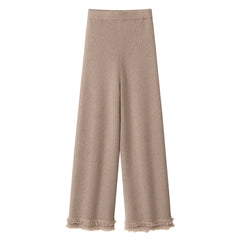 2025 new design of fringe lady's pure cashmere knitted ribbed pants wide suit for winter and Autumn