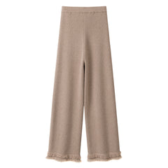 2025 new design of fringe lady's pure cashmere knitted ribbed pants wide suit for winter and Autumn
