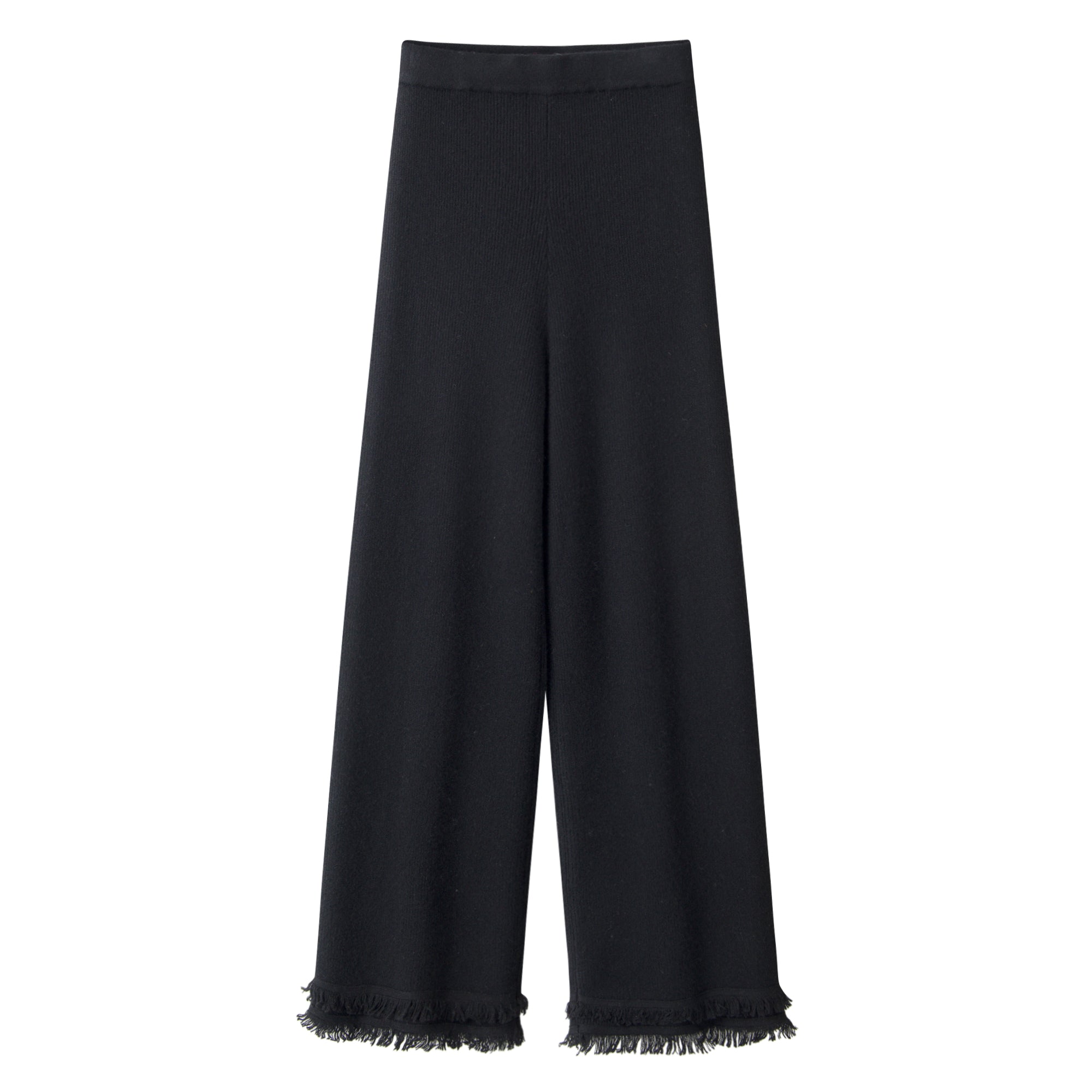 2025 new design of fringe lady's pure cashmere knitted ribbed pants wide suit for winter and Autumn