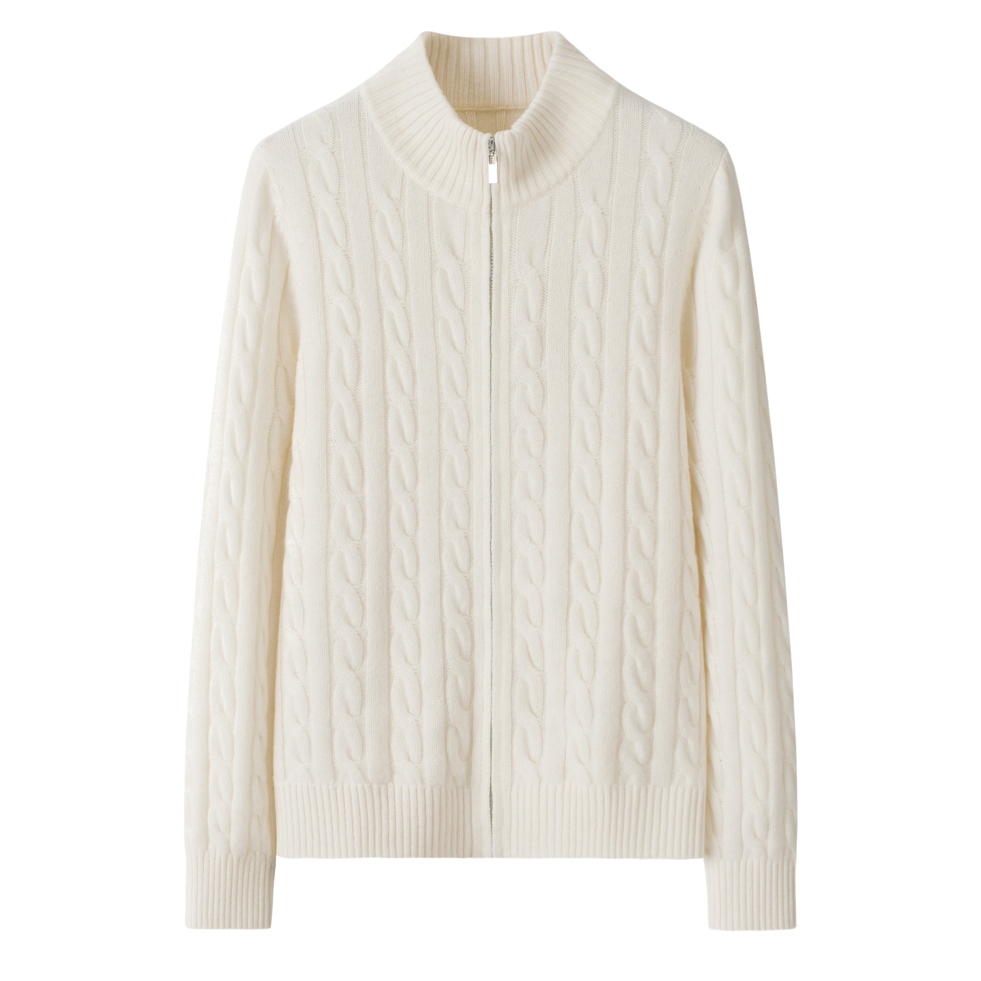 Women’s 100% Cashmere Winter Gift Cable High Neck Zipper Cardigan  All Crafted from Premium Natural Cashmere for Unmatched Softness and Warmth Sweater