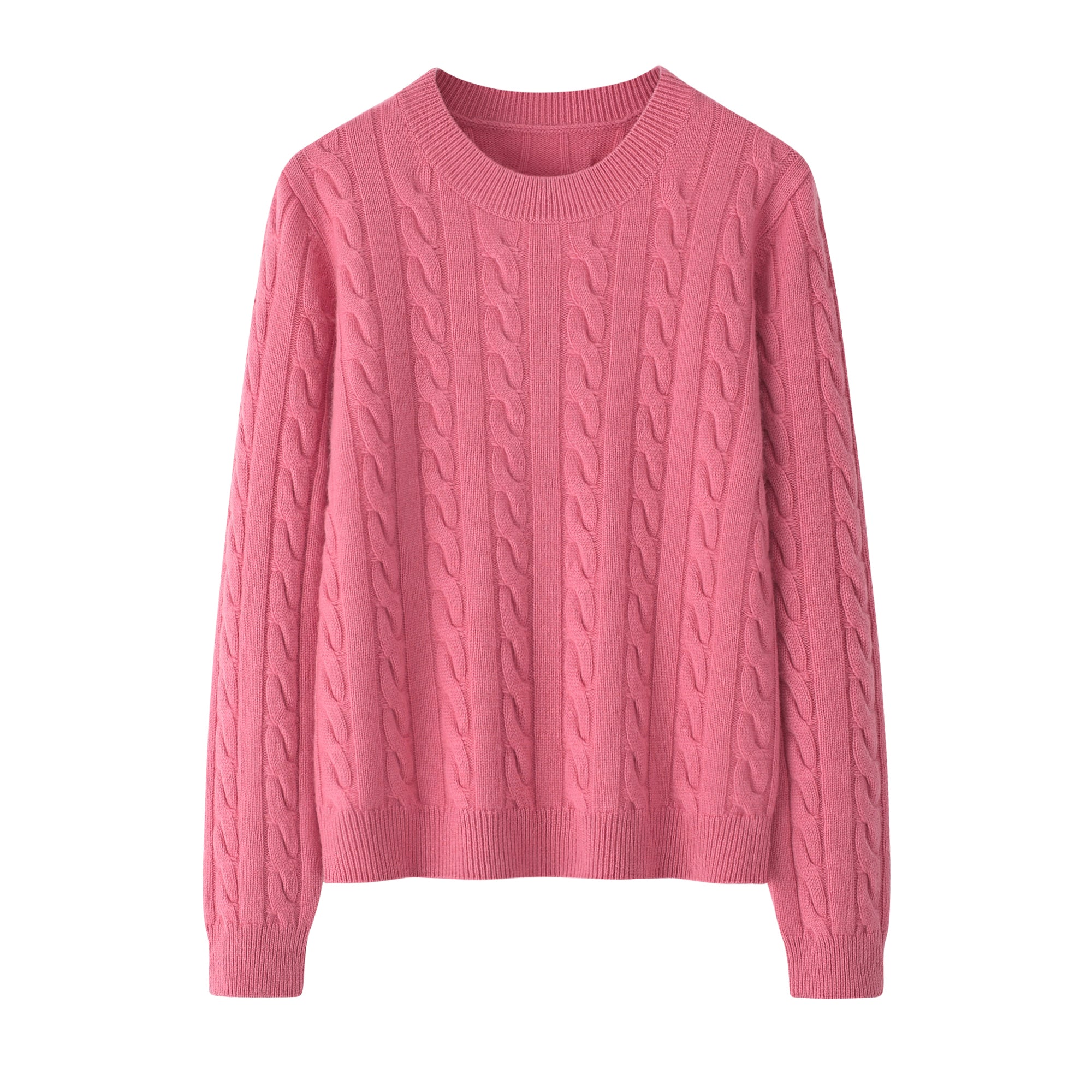 PrSuper soft warmly nature fiber pure cashmere knitted pink color cable round neck pullover lady's basic sweater&nbsp;