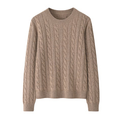 PrSuper soft warmly nature fiber pure cashmere knitted pink color cable round neck pullover lady's basic sweater&nbsp;