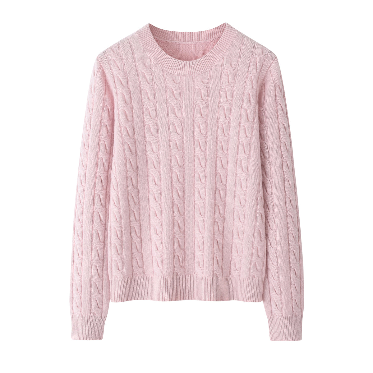 PrSuper soft warmly nature fiber pure cashmere knitted pink color cable round neck pullover lady's basic sweater&nbsp;