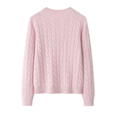 PrSuper soft warmly nature fiber pure cashmere knitted pink color cable round neck pullover lady's basic sweater&nbsp;