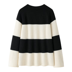 sign of pure cashmere knitted warmly and fashion style of black white stripe sweater for lady's