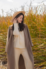 A/W new collection of style and classic cashmere brown color woven coat
