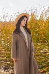 A/W new collection of style and classic cashmere brown color woven coat
