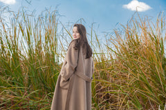 A/W new collection of style and classic cashmere brown color woven coat