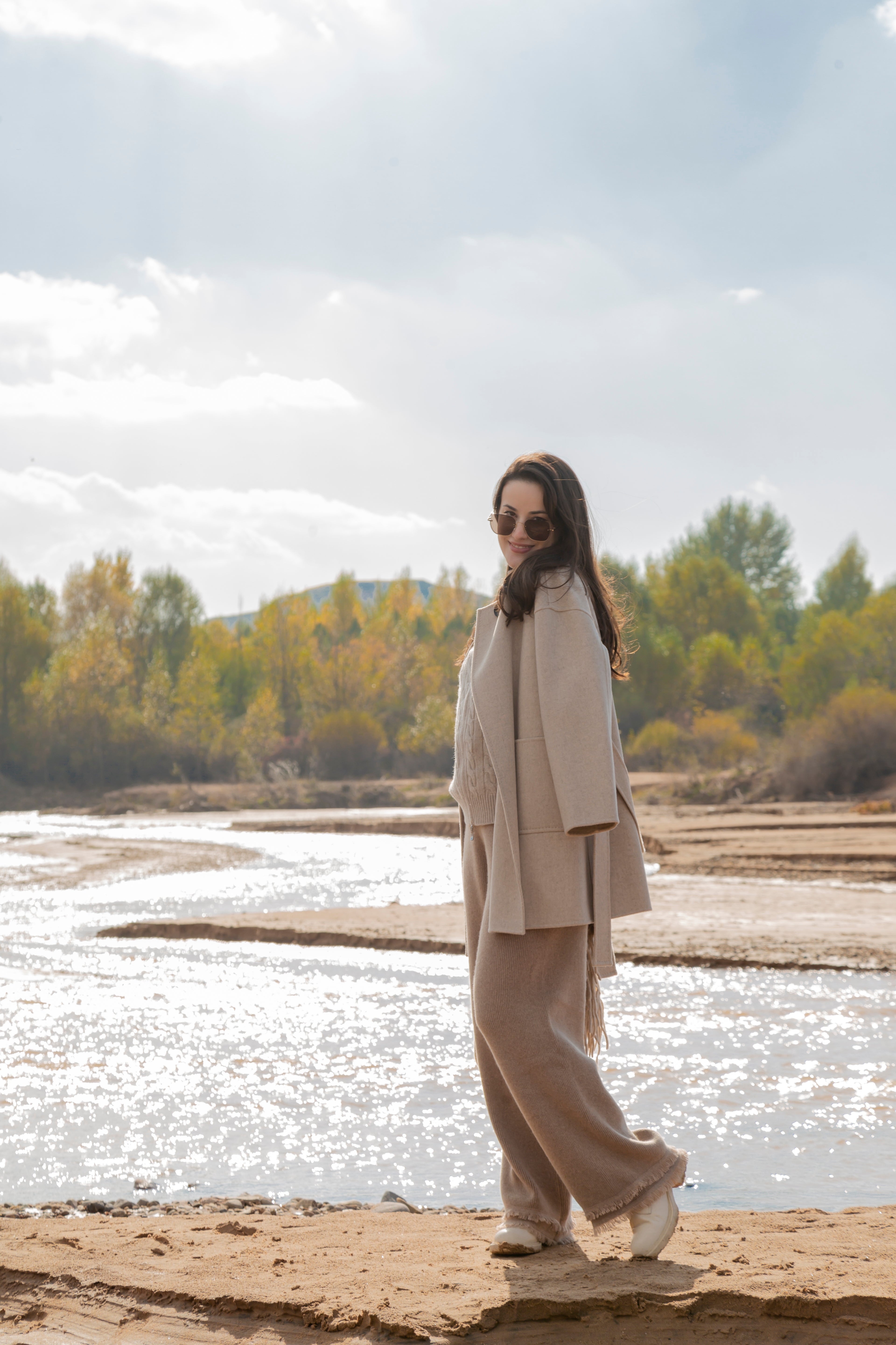 nature lamy A/W collection ladies' cashmere woven water weave coat